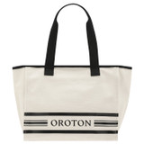 Front product shot of the Oroton Lara Large Tote in Natural and Recycled Canvas for Women