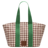 Front product shot of the Oroton Gretel Large Tote in Chocolate/Green and Recycled Woven Fabric with Smooth Leather Trims for Women