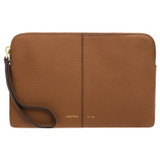 Front product shot of the Oroton Lilly Medium Zip Pouch in Cognac and Pebble Leather for Women