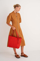 Oroton Lilly Shopper Tote in Crimson and Pebble Leather for Women