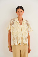 Oroton Lace Camp Shirt in Lemon Ice and 100% Polyester for Women