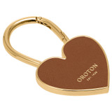 Front product shot of the Oroton Inez Heart Clip Keyring in Cognac and Saffiano Leather for Women