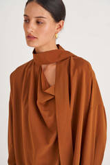 Oroton Fluid Blouse in Cognac and 92% Silk 8% Spandex for Women