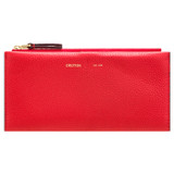 Front product shot of the Oroton Lilly Slim Zip Wallet in Crimson and Pebble leather for Women