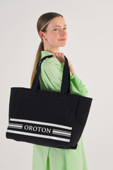 Oroton Lara Large Tote in Black and Recycled Canvas for Women