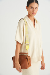 Oroton Logo Bag Strap in Bright Chartreuse and Cotton Webbing with Smooth Leather Trims for Women