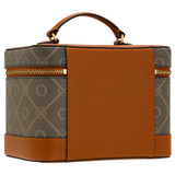 Oroton Harvey Signature Large Beauty Case in Black/Cognac and Oroton Logo Printed Coated Canvas. Smooth Leather Trims for Women