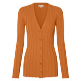 Front product shot of the Oroton Long Sleeve Rib Cardi in Toffee and 77% Viscose 23% Polyester for Women