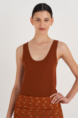 Oroton Knit Tank in Tan and 83% Viscose, 17% Polyester for Women