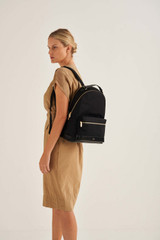 Oroton Inez Nylon 13" Backpack in Black and Nylon/ Shiny Soft Saffiano for Women