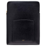 Front product shot of the Oroton Inez 15" Laptop Cover in Black and Shiny Soft Saffiano for Women