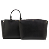 Front product shot of the Oroton Inez 15" Zip Around Worker Tote in Black and Shiny Soft Saffiano for Women
