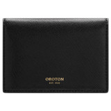 Front product shot of the Oroton Harriet 4 Credit Card Fold Wallet in Black and Saffiano Leather for Women