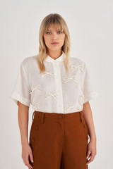 Oroton Bow Detail Shirt in Antique White and 100% Linen for Women