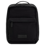 Front product shot of the Oroton Ethan Backpack in Black and Recycled Nylon and Recycled Leather Trim for Men