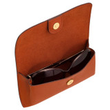 Front product shot of the Oroton Harriet Sunglasses Case in Cognac and Saffiano Leather for Women