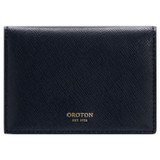 Front product shot of the Oroton Harriet 4 Credit Card Fold Wallet in Indigo and Saffiano Leather for Women