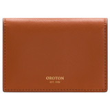 Front product shot of the Oroton Harriet 4 Credit Card Fold Wallet in Cognac and Saffiano Leather for Women