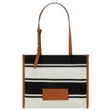 Oroton Daisy Small Tote in Black/Cream and Stripe Canvas Fabric and Smooth Leather Trim for Women