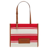 Front product shot of the Oroton Daisy Small Tote in Apple/Cream and Stripe Canvas Fabric and Smooth Leather Trim for Women