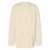 Front product shot of the Oroton Double Breasted Knit Blazer in Vanilla Bean and 100% Cotton for Women