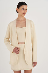 Oroton Double Breasted Knit Blazer in Vanilla Bean and 100% Cotton for Women