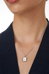 Oroton Fawne Rectangle Necklace in Silver/Clear and Brass Base With Sterling Silver plating/Cubic Zirconia for Women