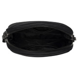 Internal product shot of the Oroton Ethan Zip Crossbody in Black and Recycled Nylon and Recycled Leather Trim for Men