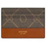 Front product shot of the Oroton Harvey Signature Credit Card Sleeve in Black/Cognac and Oroton Logo Printed Coated Canvas. Smooth Leather Trims for Women