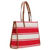 Back product shot of the Oroton Daisy Large Tote in Apple/Cream and Stripe Canvas Fabric and Smooth Leather Trim for Women