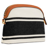 Back product shot of the Oroton Daisy Slim Crossbody in Black/Cream and Stripe Canvas Fabric and Smooth Leather Trim for Women