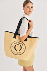 Oroton Kaia Straw Shopper Tote in Natural/Black and Straw for Women