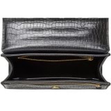 Internal product shot of the Oroton Forte Texture Slim Clutch Bag in Black Texture and Croc Effect Leather for Women