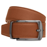 Front product shot of the Oroton Bradford Reversible Belt in Chocolate/Cognac and Saffiano Leather for Men
