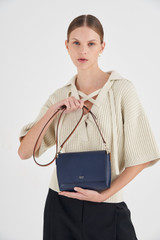 Oroton Harriet Crossbody in Indigo and Saffiano Leather With Smooth Leather Trim for Women