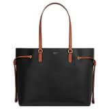 Front product shot of the Oroton Harriet Medium Tote in Black and Saffiano Leather With Smooth Leather Trim for Women