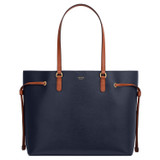 Front product shot of the Oroton Harriet Medium Tote in Indigo and Saffiano Leather With Smooth Leather Trim for Women