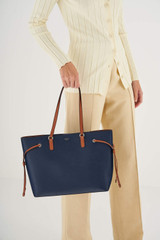 Oroton Harriet Medium Tote in Indigo and Saffiano Leather With Smooth Leather Trim for Women