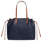 Front product shot of the Oroton Harriet Medium Tote in Indigo and Saffiano Leather With Smooth Leather Trim for Women