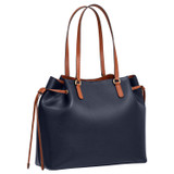 Back product shot of the Oroton Harriet Medium Tote in Indigo and Saffiano Leather With Smooth Leather Trim for Women