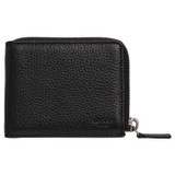 Front product shot of the Oroton Harry Pebble 6 Credit Card Zip Wallet in Black and Pebble Leather for Men