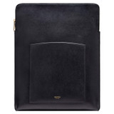 Front product shot of the Oroton Inez 13" Laptop Cover in Black and Shiny Soft Saffiano for Women