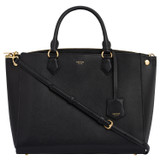 Oroton Inez 13" Zip Around Worker Tote in Black and Shiny Soft Saffiano for Women