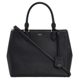 Front product shot of the Oroton Inez Medium City Tote in Black and Shiny Soft Saffiano for Women