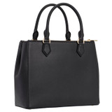 Back product shot of the Oroton Inez Medium City Tote in Black and Shiny Soft Saffiano for Women