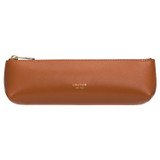 Front product shot of the Oroton Inez Pencil Case in Cognac and Shiny Soft Saffiano for Women