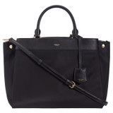 Front product shot of the Oroton Inez Nylon 13" Worker Tote in Black and Nylon/ Shiny Soft Saffiano for Women