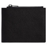 Front product shot of the Oroton Eton 8 Card Zip Wallet in Black and Saffiano/Smooth Leather for Men