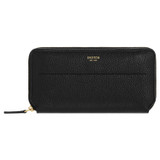 Front product shot of the Oroton Avery Slim Zip Wallet in Black and Soft Pebble Leather for Women