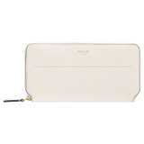 Front product shot of the Oroton Avery Slim Zip Wallet in Cream and Soft Pebble Leather for Women